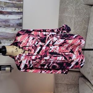 Croft & Barrow Abstract 2 Flap Pocket Tie Front Roll Tab Collared Blouse